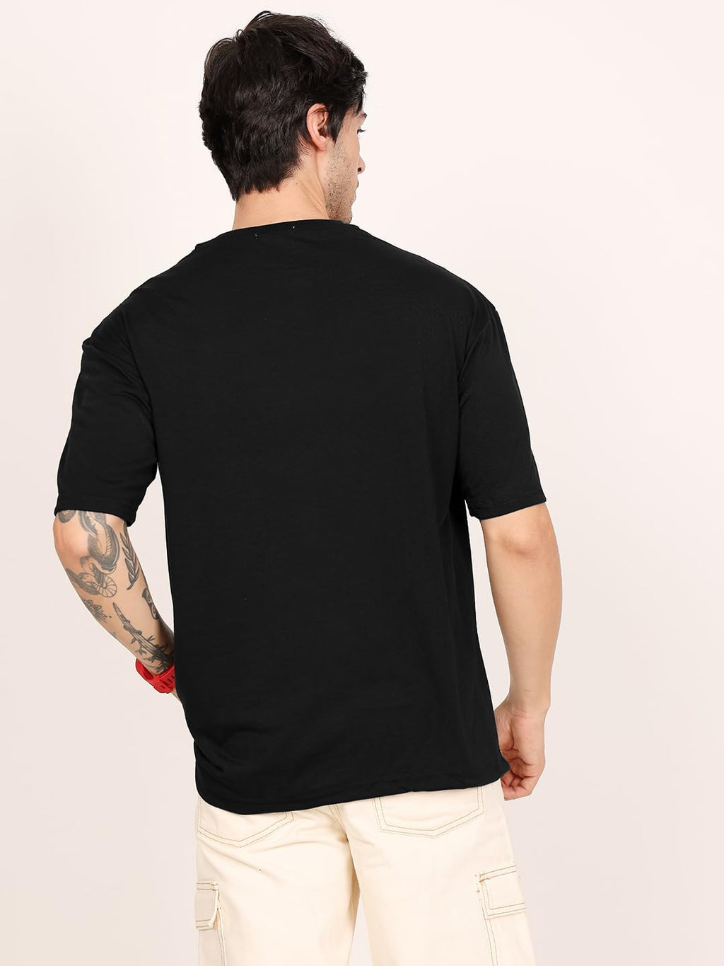 LEOTUDE Men's Half Sleeve Round Neck Cottonblend Graphic Print Oversized