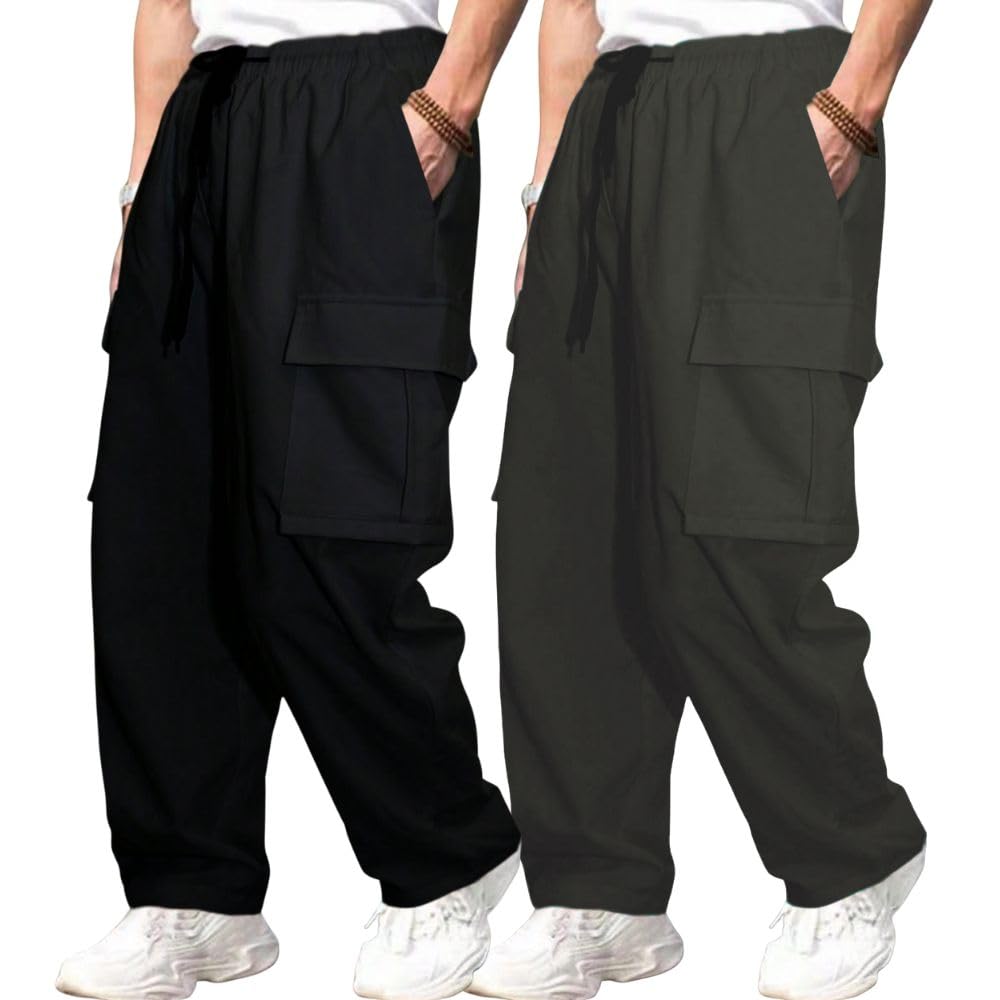 GRECIILOOKS Men's Regular Fit Low Rise Polycotton Cargos | Cargo Track Pant | Loose Fit | Regular Trouser (Available in Plus Size)