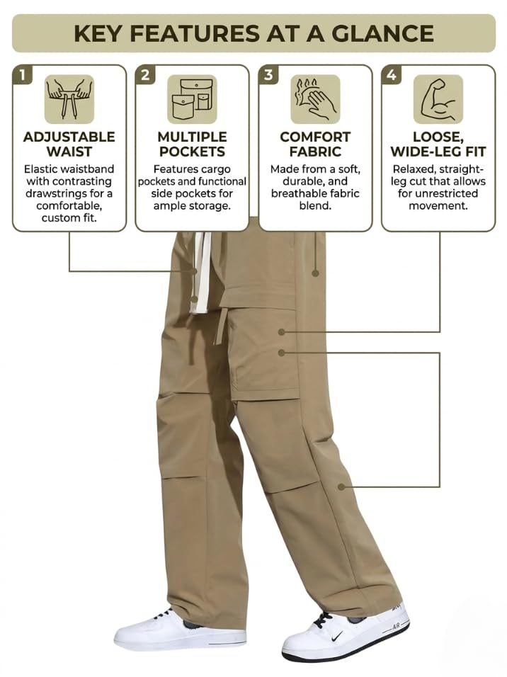 GRECIILOOKS Men’s Cargo Pants | Multi Pocket Cotton Cargo Joggers for Men | Loose Fit Stylish Pant with Pockets | Casual Baggy Trousers & Streetwear Lower