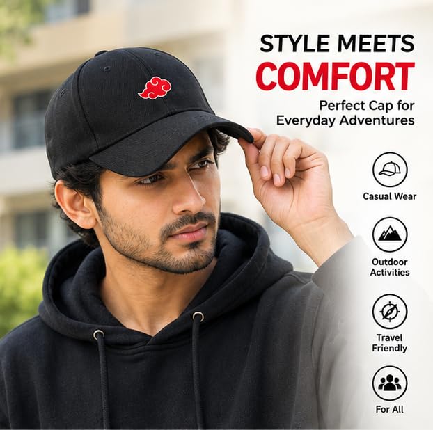 Moonshine Kids Unisex Baseball Cap for Boys & Girls | Multiple Design, Adjustable Strap - Black/Anime Naruto Logo