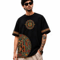 DARREN LUKE Men's Premium Oversized Graphic T-Shirt, Aztec & Mandala Tribal Art Print, Heavyweight Cotton Streetwear Tee, Casual Ethnic Pattern Crewneck