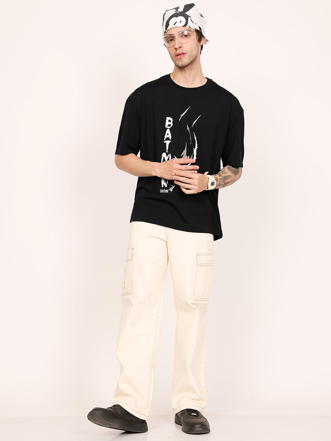 LEOTUDE Men's Half Sleeve Round Neck Cottonblend Graphic Print Oversized