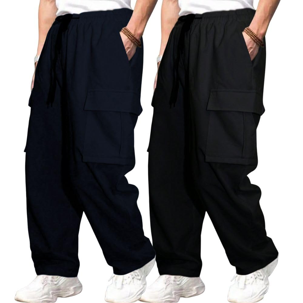 GRECIILOOKS Men's Regular Fit Low Rise Polycotton Cargos | Cargo Track Pant | Loose Fit | Regular Trouser (Available in Plus Size)