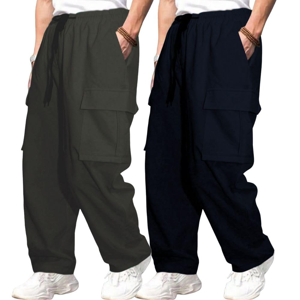 GRECIILOOKS Men's Regular Fit Low Rise Polycotton Cargos | Cargo Track Pant | Loose Fit | Regular Trouser (Available in Plus Size)