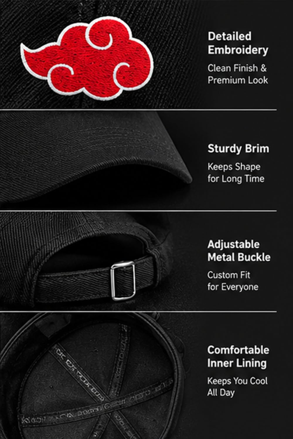 Moonshine Kids Unisex Baseball Cap for Boys & Girls | Multiple Design, Adjustable Strap - Black/Anime Naruto Logo