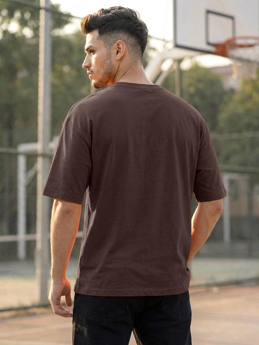 LEOTUDE Men's Half Sleeve Round Neck Cottonblend Graphic Print Oversized