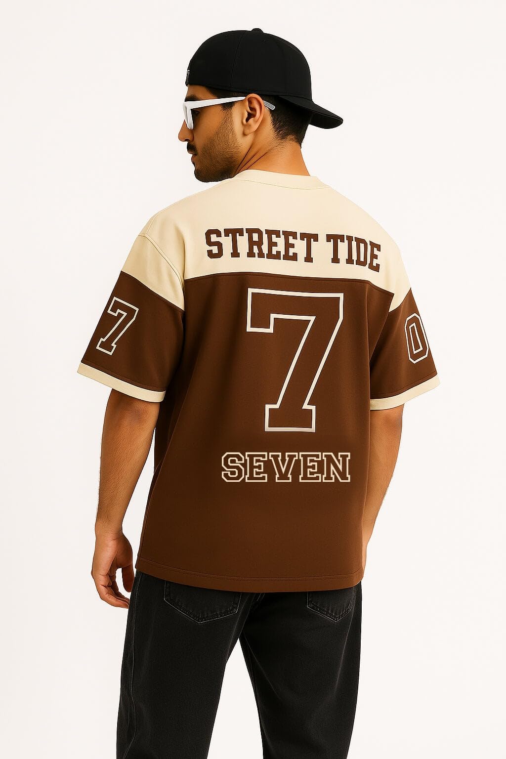 THALASI Men Cotton Jersey Aesthetic Oversized T shirts for Men | Sports Jerseys T-shirts & Half Sleeve Round Neck Printed Tshirt for Mens - Down Shoulder Loose & Baggy Fit Korean T shirt for Man & Boy