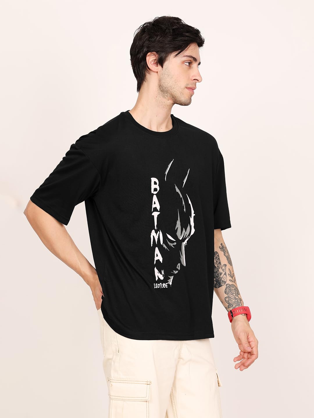 LEOTUDE Men's Half Sleeve Round Neck Cottonblend Graphic Print Oversized