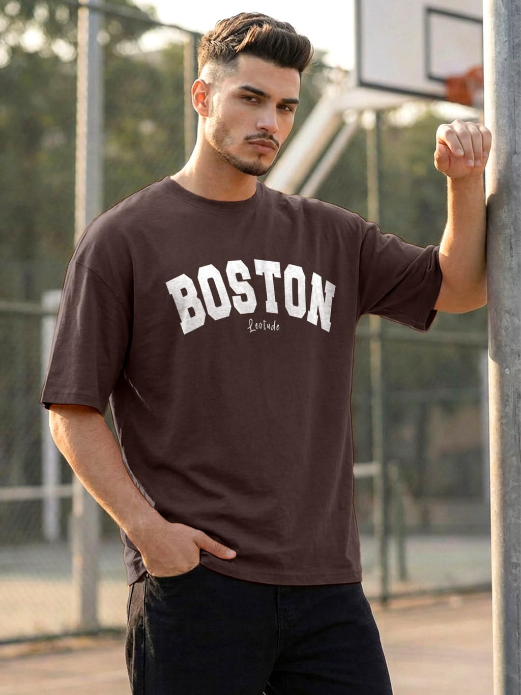 LEOTUDE Men's Half Sleeve Round Neck Cottonblend Graphic Print Oversized