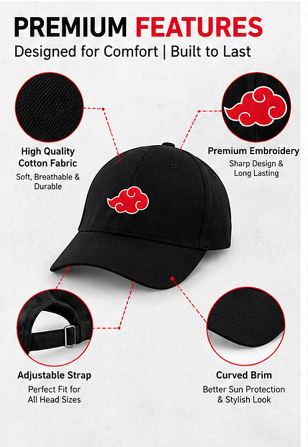 Moonshine Kids Unisex Baseball Cap for Boys & Girls | Multiple Design, Adjustable Strap - Black/Anime Naruto Logo