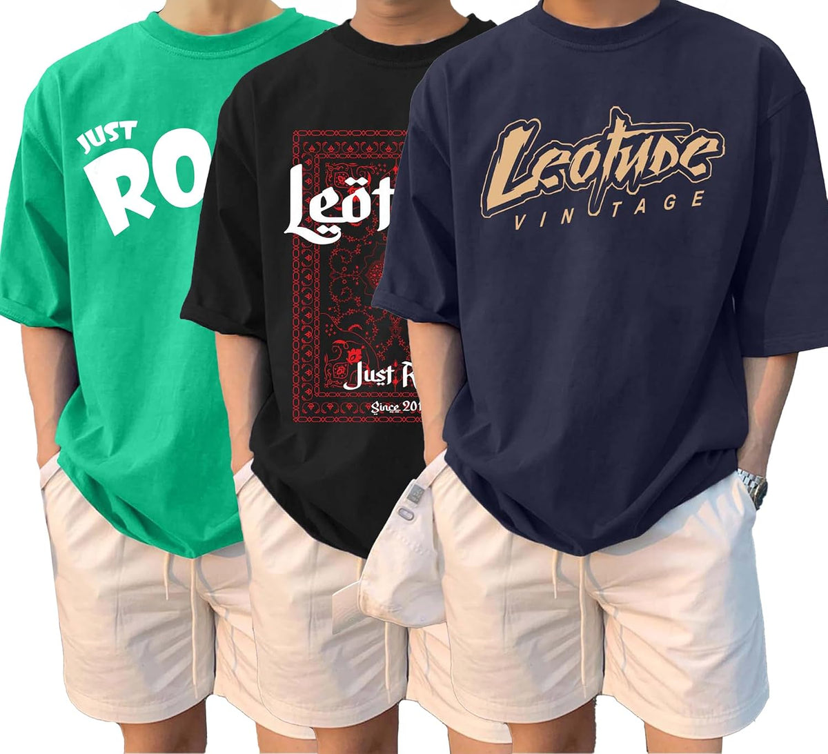 LEOTUDE Men's Half Sleeve Round Neck Cottonblend Graphic Print Oversized