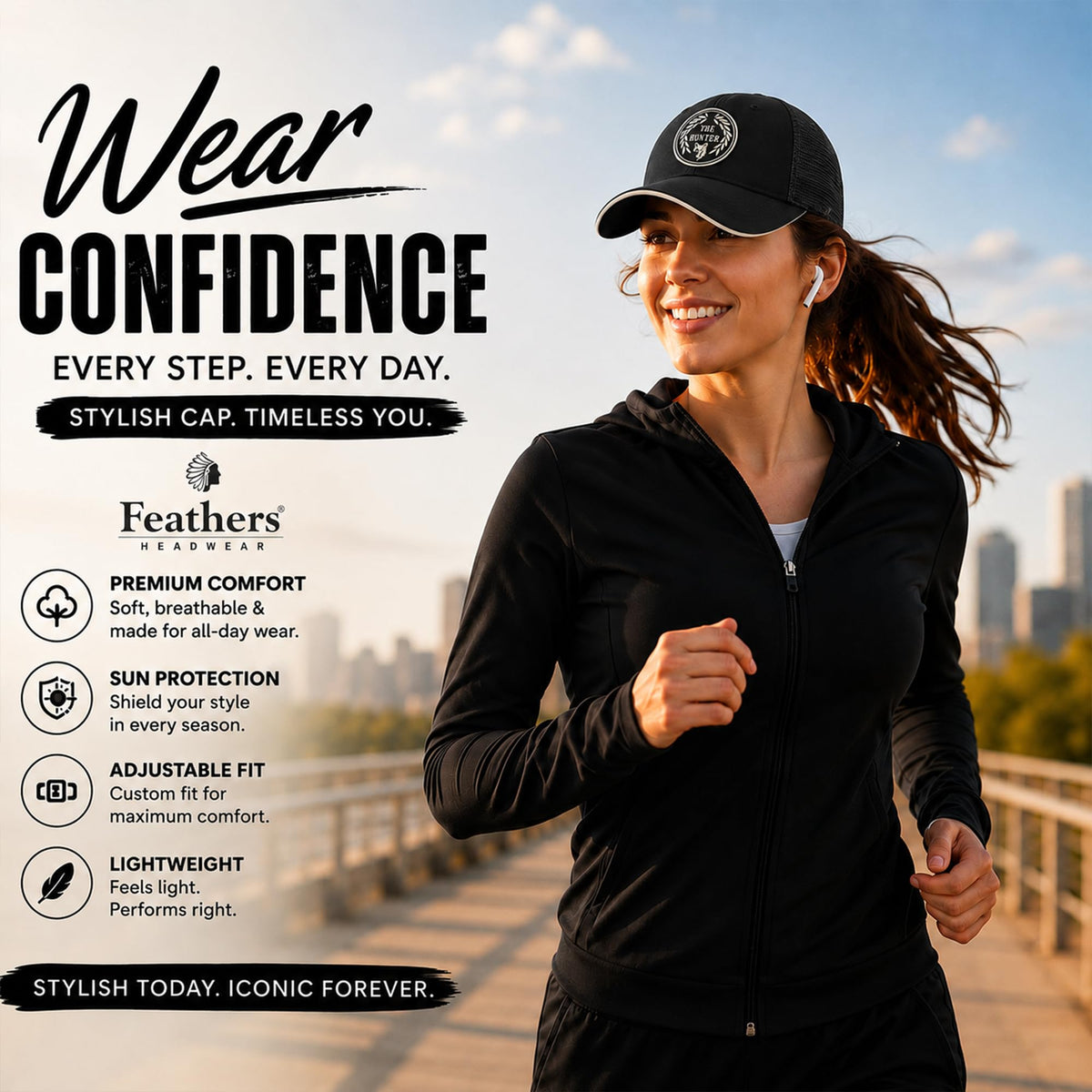 Feathers Cotton Cap for Men & Women | Adjustable Unisex Trucker Hat | Cotton Twill Front & Mesh Back | Styles Caps for Men | Breathable Outdoor Running, Gym & Travel Hats