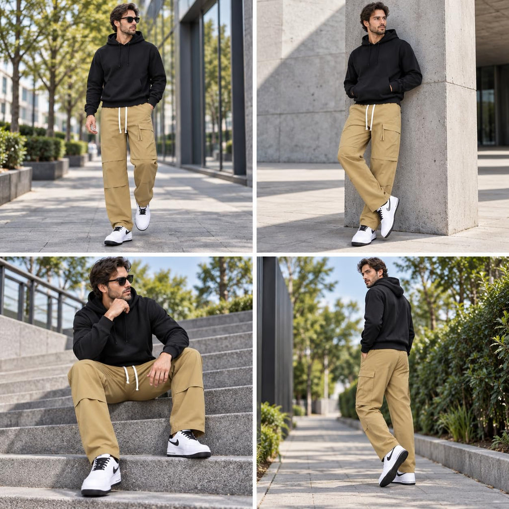 GRECIILOOKS Men’s Cargo Pants | Multi Pocket Cotton Cargo Joggers for Men | Loose Fit Stylish Pant with Pockets | Casual Baggy Trousers & Streetwear Lower