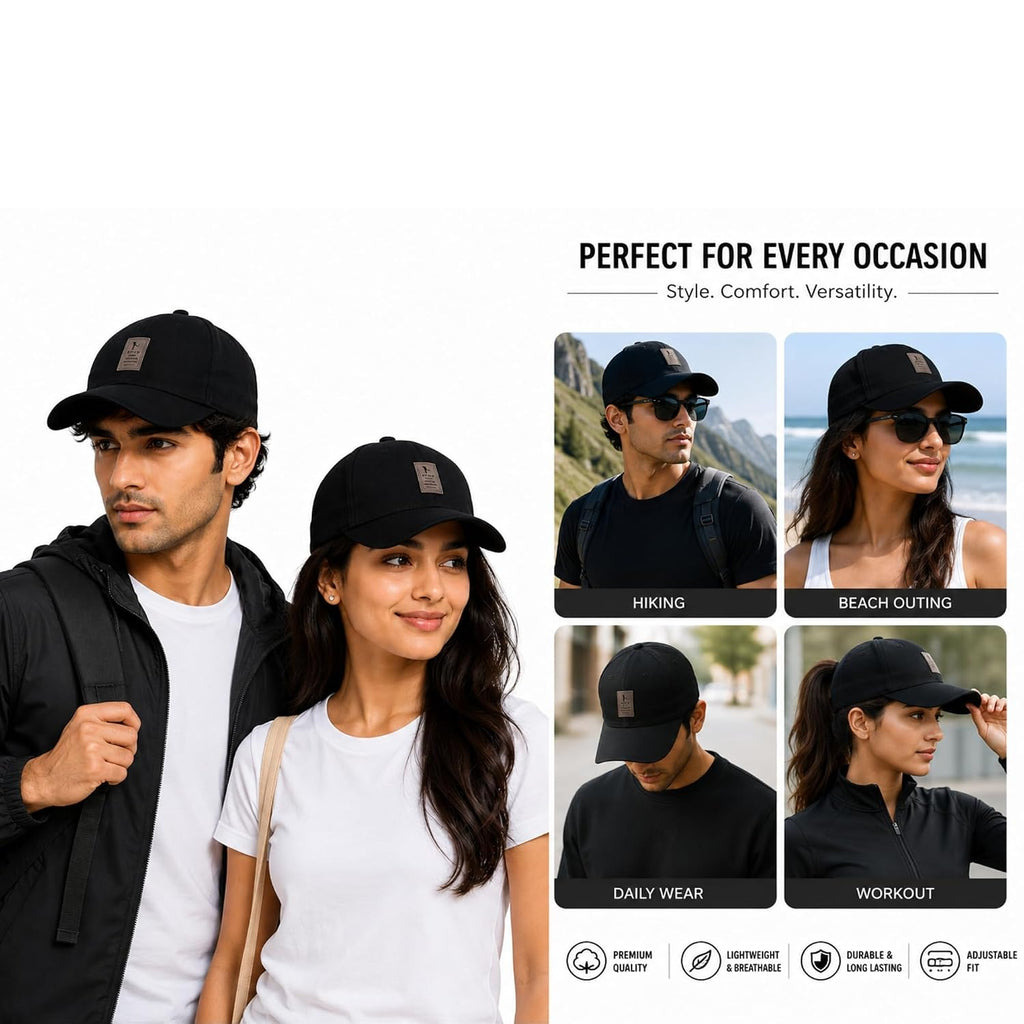 Cap for Men Women Topi Unisex Head Branded Boy's Girl's Caps Adjustable Strap Summer Sports Cricket Gym Dance Cotton Free Size