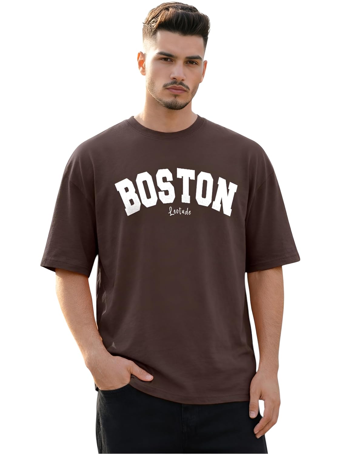 LEOTUDE Men's Half Sleeve Round Neck Cottonblend Graphic Print Oversized