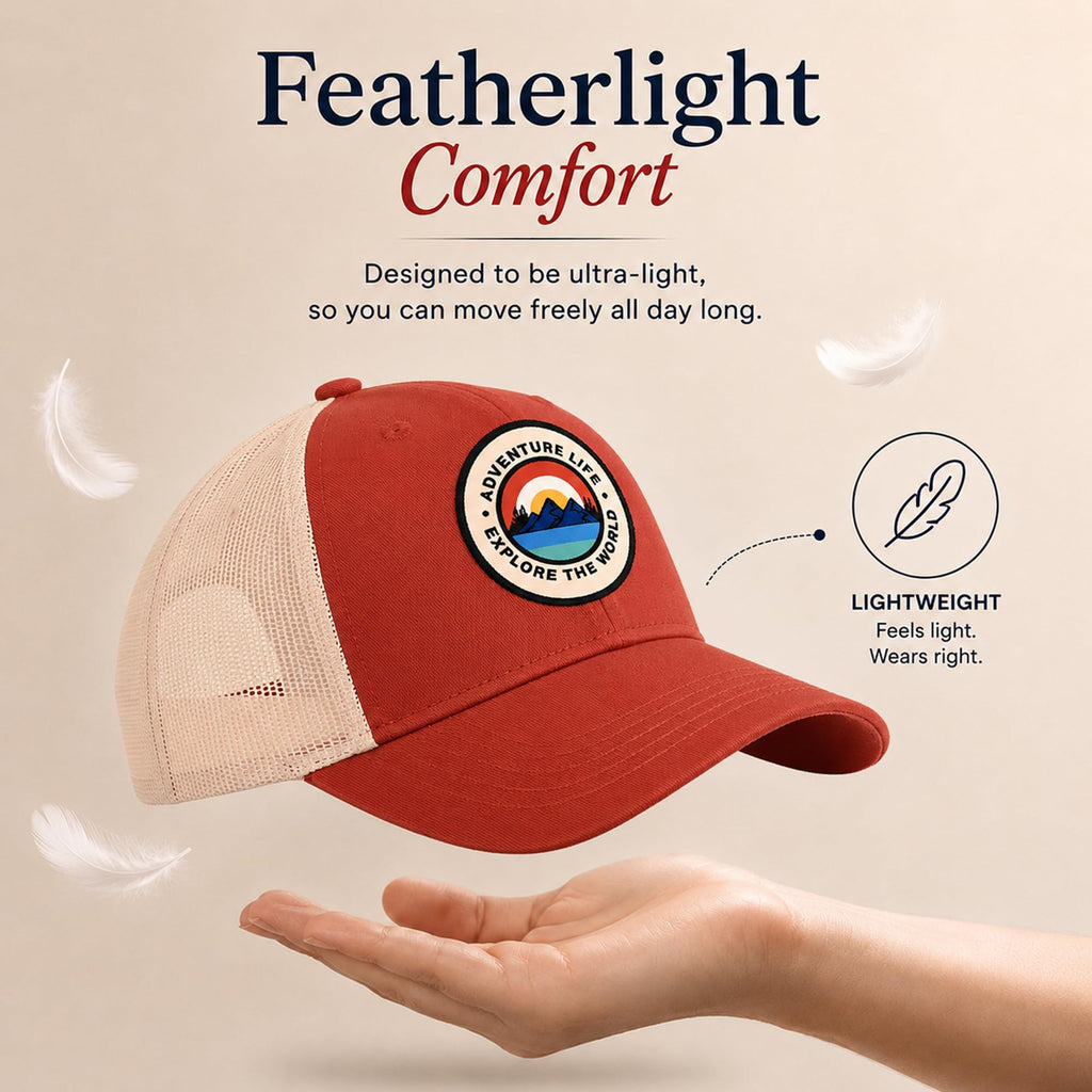 Feathers Cotton Cap for Men & Women | Adjustable Unisex Trucker Hat | Cotton Twill Front & Mesh Back | Styles Caps for Men | Breathable Outdoor Running, Gym & Travel Hats