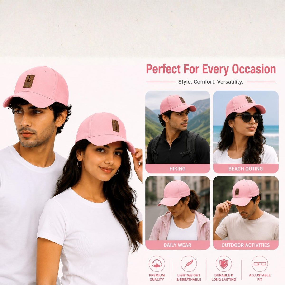 Cap for Men Women Topi Unisex Head Branded Boy's Girl's Caps Adjustable Strap Summer Sports Cricket Gym Dance Cotton Free Size