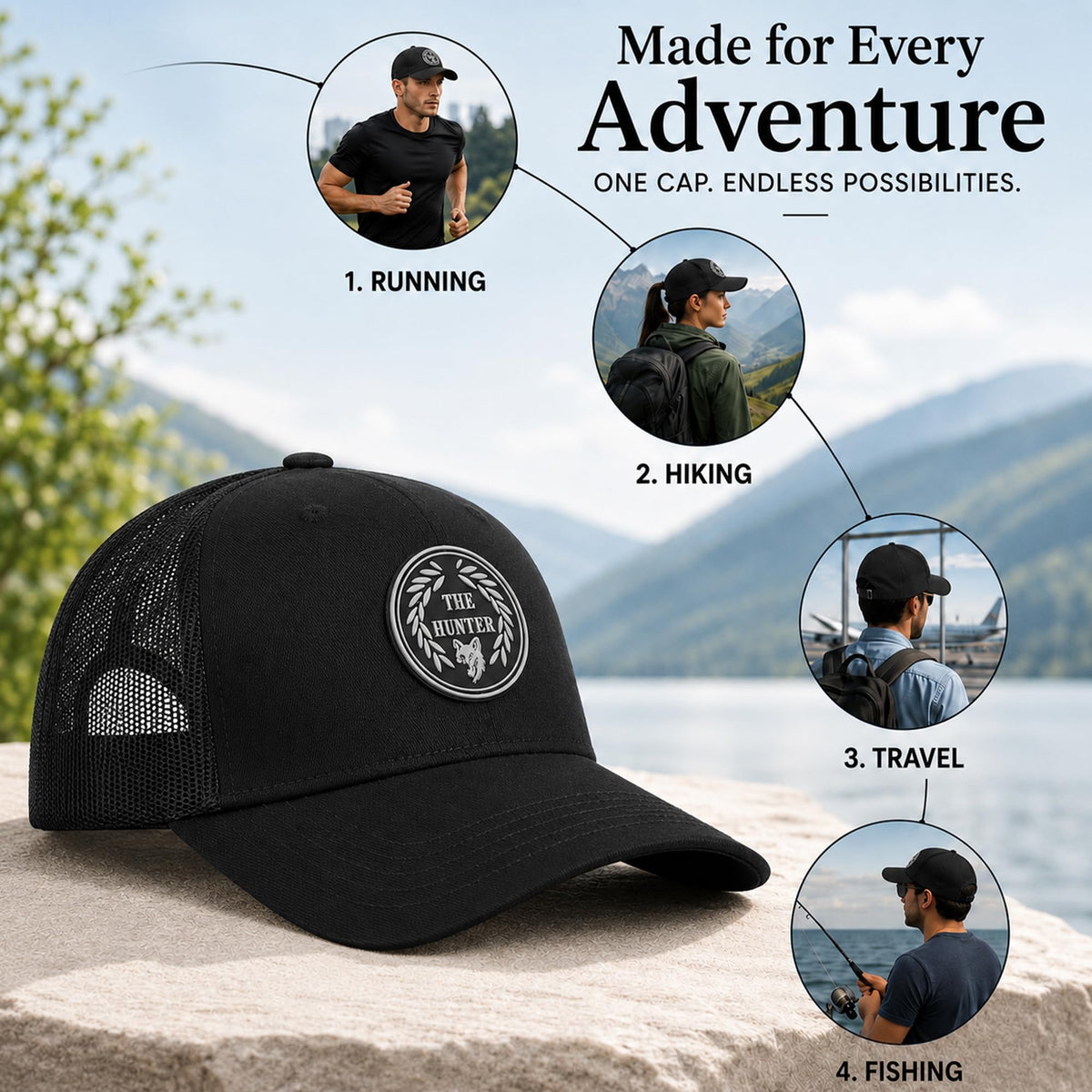 Feathers Cotton Cap for Men & Women | Adjustable Unisex Trucker Hat | Cotton Twill Front & Mesh Back | Styles Caps for Men | Breathable Outdoor Running, Gym & Travel Hats