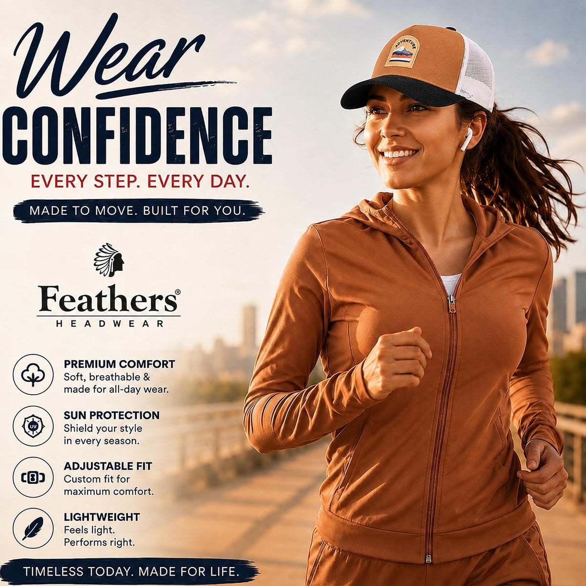 Feathers Cotton Cap for Men & Women | Adjustable Unisex Trucker Hat | Cotton Twill Front & Mesh Back | Styles Caps for Men | Breathable Outdoor Running, Gym & Travel Hats