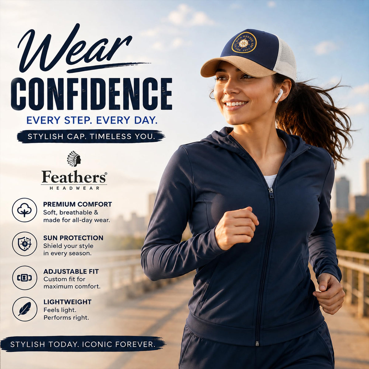 Feathers Cotton Cap for Men & Women | Adjustable Unisex Trucker Hat | Cotton Twill Front & Mesh Back | Styles Caps for Men | Breathable Outdoor Running, Gym & Travel Hats