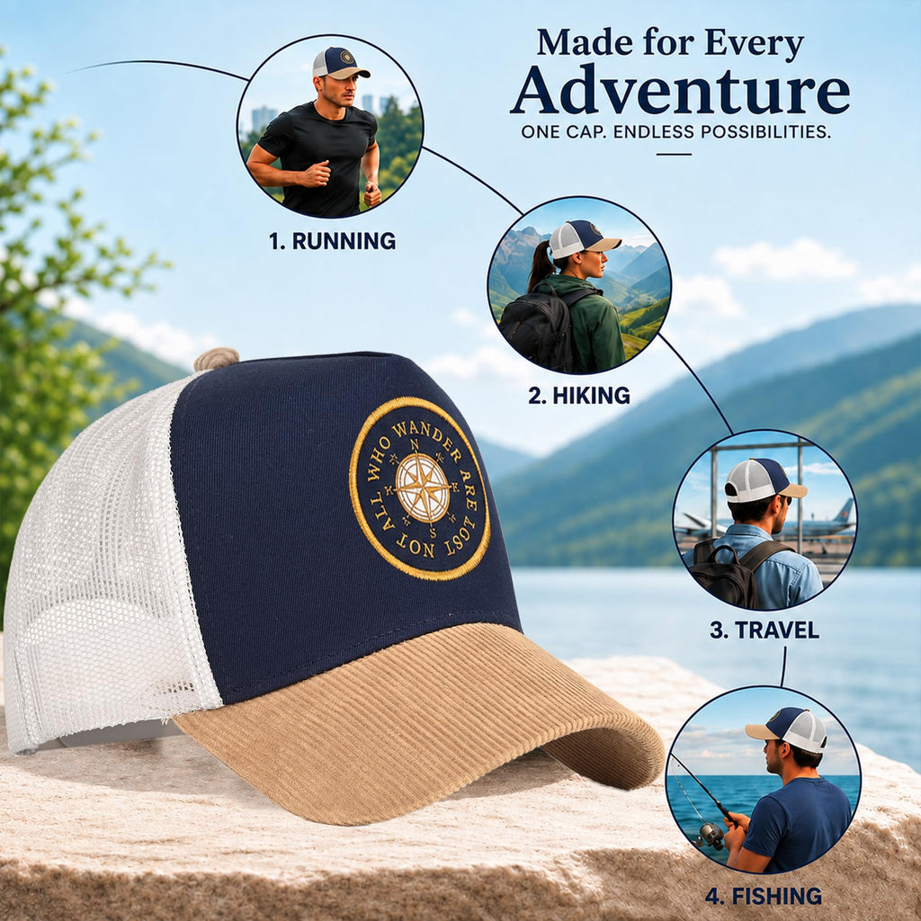 Feathers Cotton Cap for Men & Women | Adjustable Unisex Trucker Hat | Cotton Twill Front & Mesh Back | Styles Caps for Men | Breathable Outdoor Running, Gym & Travel Hats