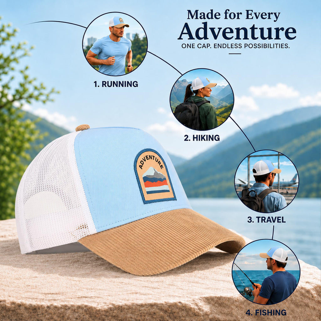 Feathers Cotton Cap for Men & Women | Adjustable Unisex Trucker Hat | Cotton Twill Front & Mesh Back | Styles Caps for Men | Breathable Outdoor Running, Gym & Travel Hats