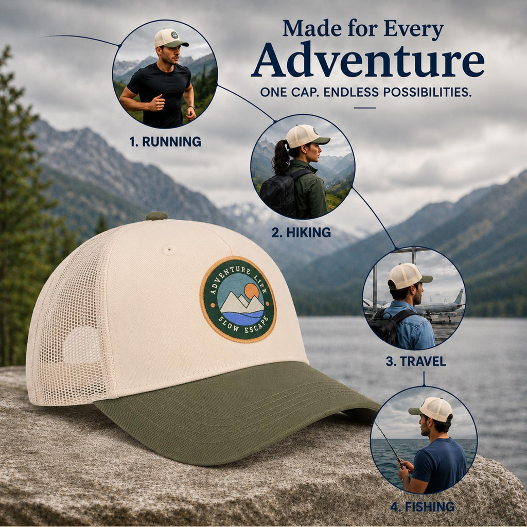Feathers Cotton Cap for Men & Women | Adjustable Unisex Trucker Hat | Cotton Twill Front & Mesh Back | Styles Caps for Men | Breathable Outdoor Running, Gym & Travel Hats