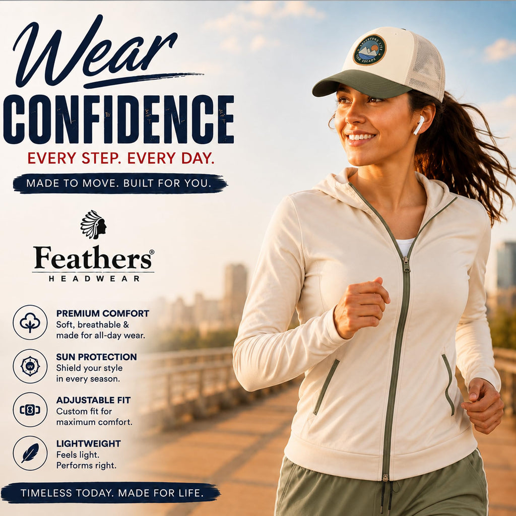 Feathers Cotton Cap for Men & Women | Adjustable Unisex Trucker Hat | Cotton Twill Front & Mesh Back | Styles Caps for Men | Breathable Outdoor Running, Gym & Travel Hats