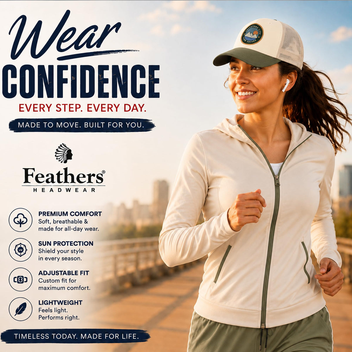 Feathers Cotton Cap for Men & Women | Adjustable Unisex Trucker Hat | Cotton Twill Front & Mesh Back | Styles Caps for Men | Breathable Outdoor Running, Gym & Travel Hats