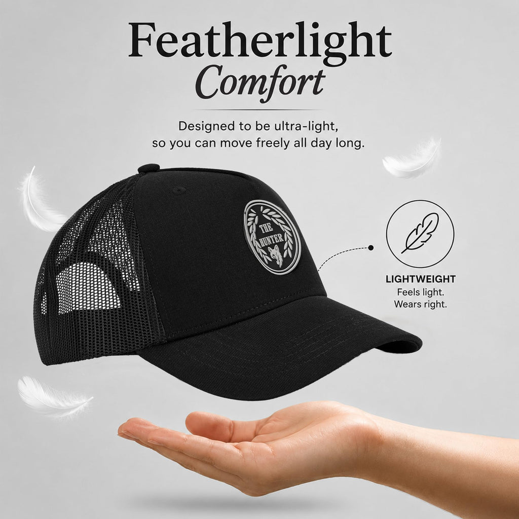 Feathers Cotton Cap for Men & Women | Adjustable Unisex Trucker Hat | Cotton Twill Front & Mesh Back | Styles Caps for Men | Breathable Outdoor Running, Gym & Travel Hats