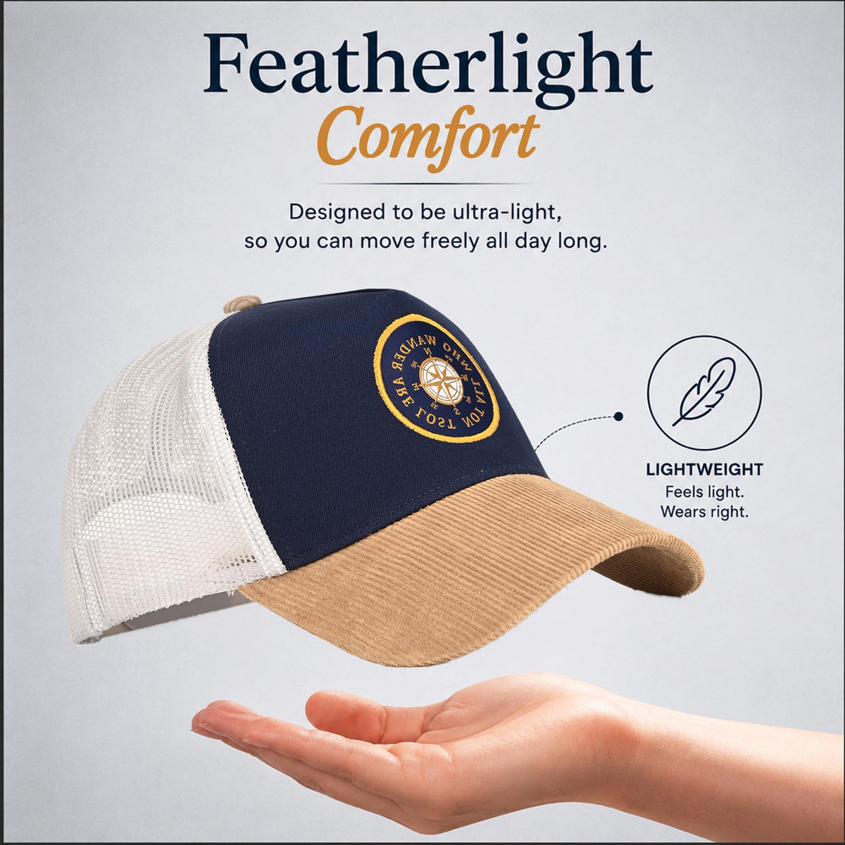 Feathers Cotton Cap for Men & Women | Adjustable Unisex Trucker Hat | Cotton Twill Front & Mesh Back | Styles Caps for Men | Breathable Outdoor Running, Gym & Travel Hats