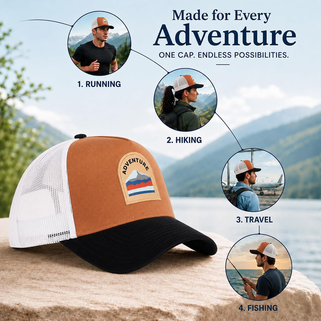 Feathers Cotton Cap for Men & Women | Adjustable Unisex Trucker Hat | Cotton Twill Front & Mesh Back | Styles Caps for Men | Breathable Outdoor Running, Gym & Travel Hats