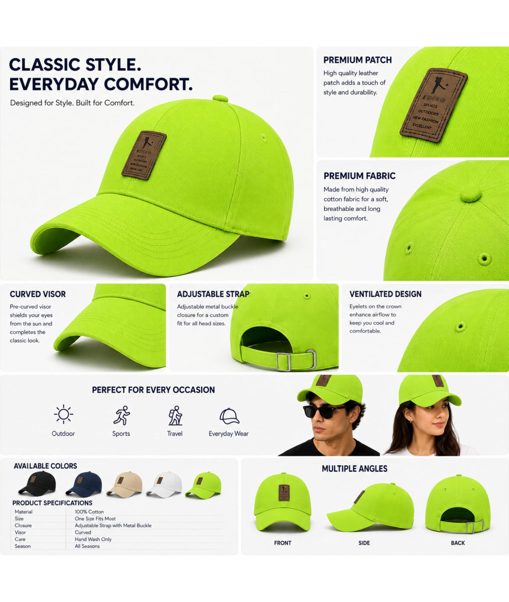 Cap for Men Women Topi Unisex Head Branded Boy's Girl's Caps Adjustable Strap Summer Sports Cricket Gym Dance Cotton Free Size