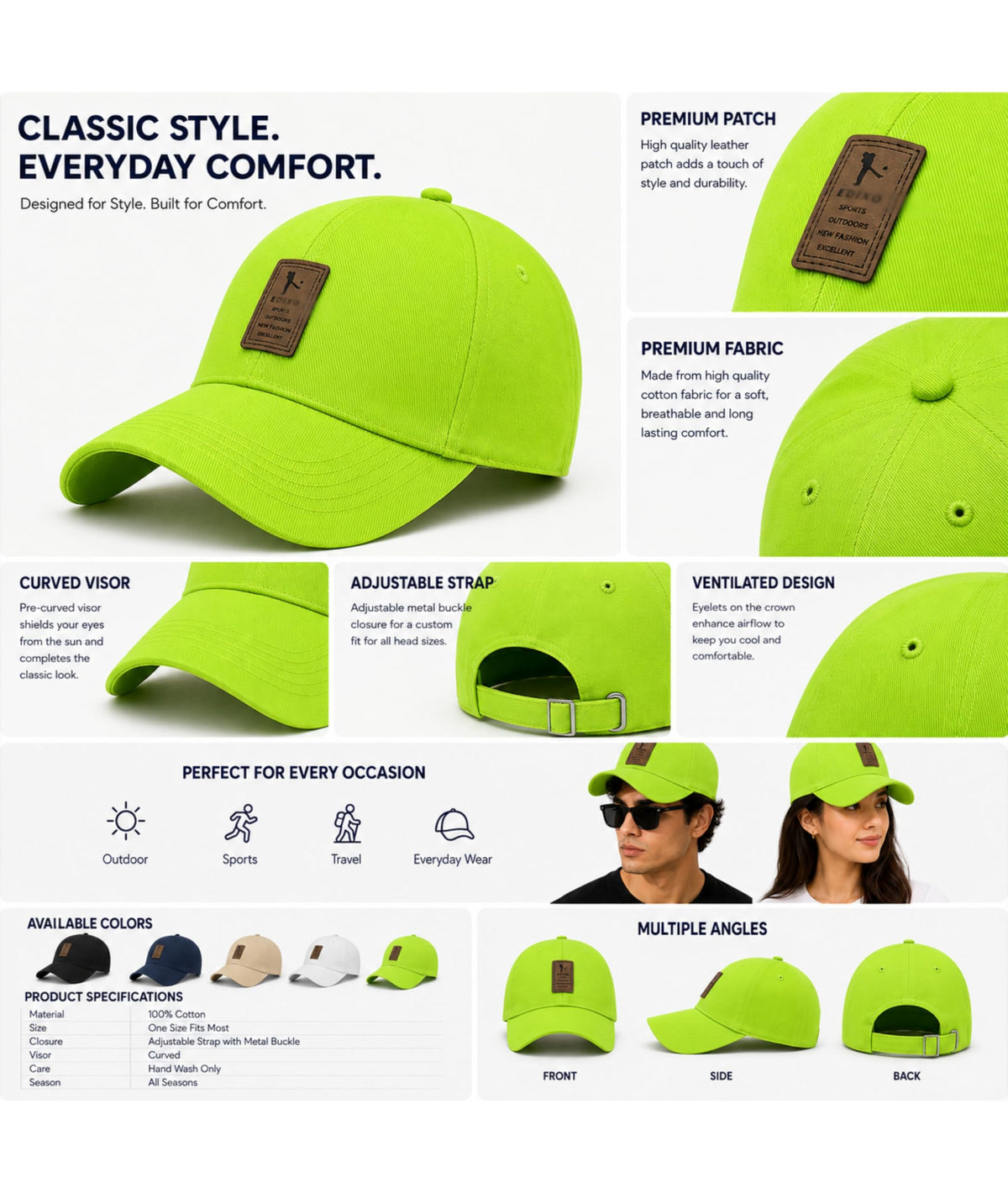 Cap for Men Women Topi Unisex Head Branded Boy's Girl's Caps Adjustable Strap Summer Sports Cricket Gym Dance Cotton Free Size