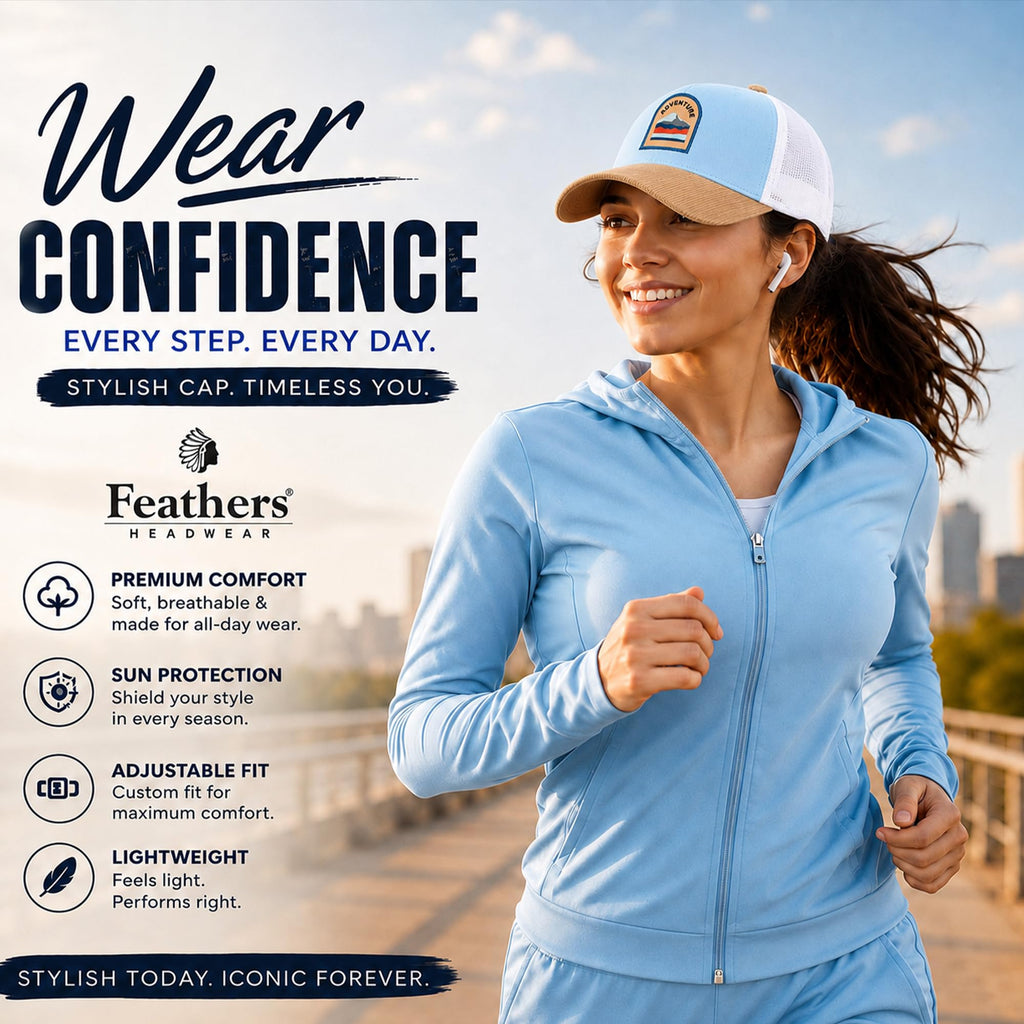 Feathers Cotton Cap for Men & Women | Adjustable Unisex Trucker Hat | Cotton Twill Front & Mesh Back | Styles Caps for Men | Breathable Outdoor Running, Gym & Travel Hats