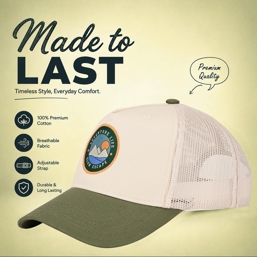 Feathers Cotton Cap for Men & Women | Adjustable Unisex Trucker Hat | Cotton Twill Front & Mesh Back | Styles Caps for Men | Breathable Outdoor Running, Gym & Travel Hats