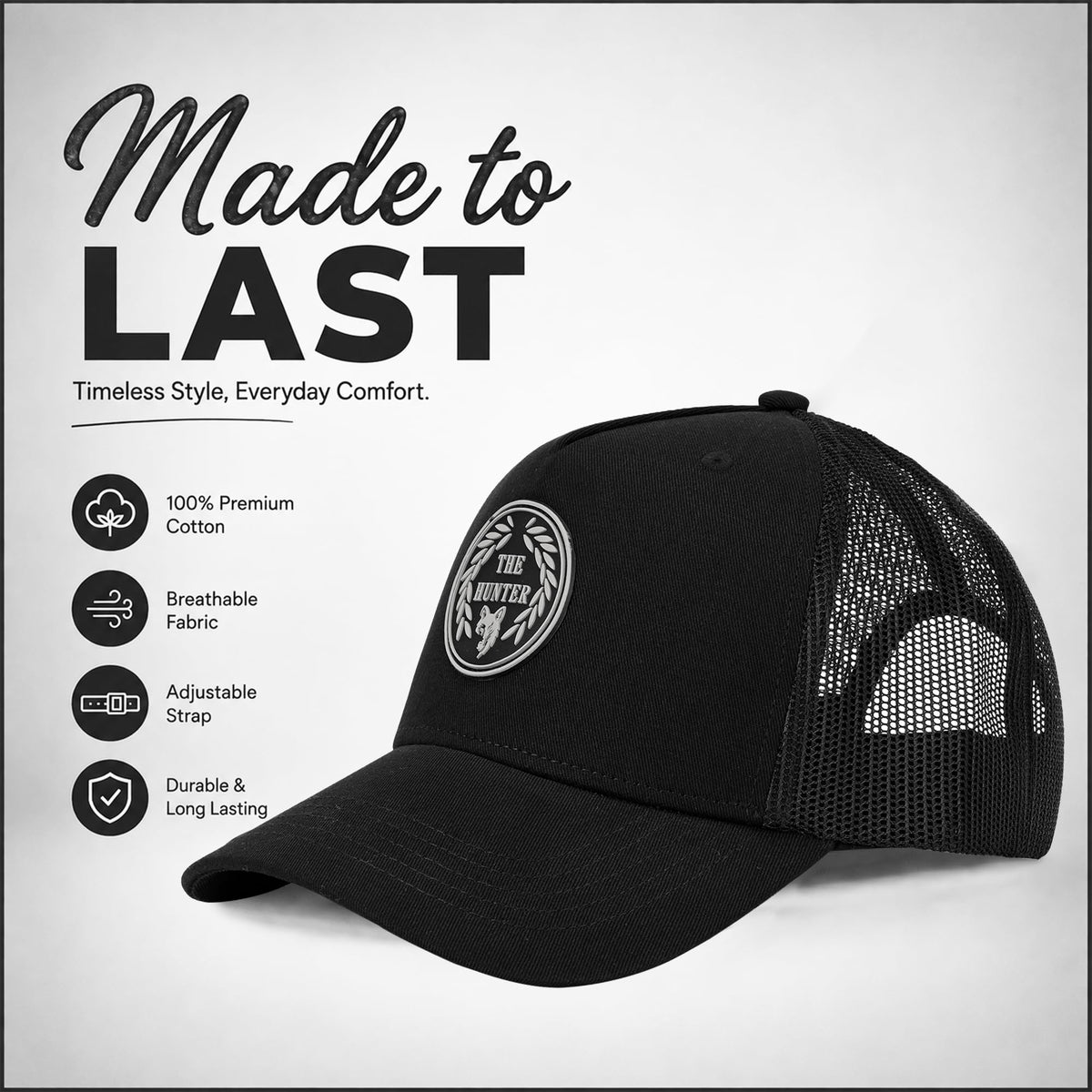 Feathers Cotton Cap for Men & Women | Adjustable Unisex Trucker Hat | Cotton Twill Front & Mesh Back | Styles Caps for Men | Breathable Outdoor Running, Gym & Travel Hats