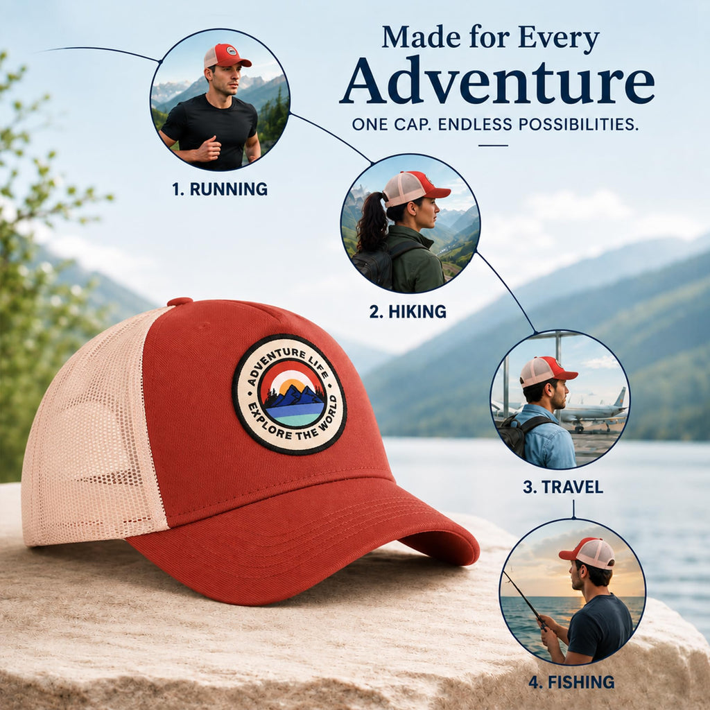 Feathers Cotton Cap for Men & Women | Adjustable Unisex Trucker Hat | Cotton Twill Front & Mesh Back | Styles Caps for Men | Breathable Outdoor Running, Gym & Travel Hats